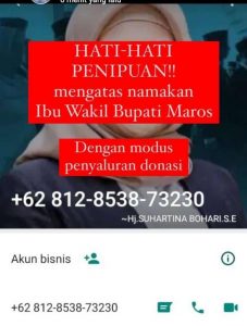 Hati-hati Penipuan Mengatasnamakan Ibu Wakil Bupati Maros