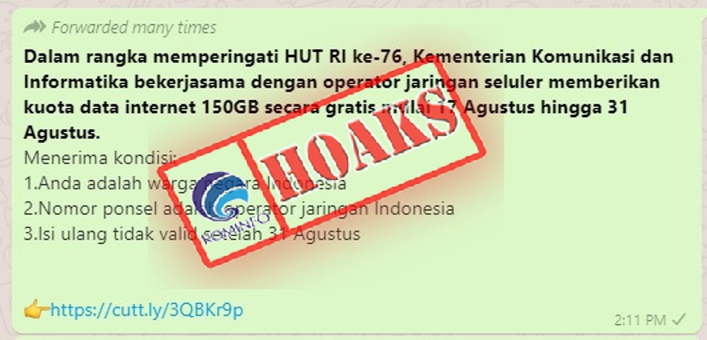 [HOAKS] Kuota Home Promo 150 GB dari Kementerian Komunikasi dan Informatika