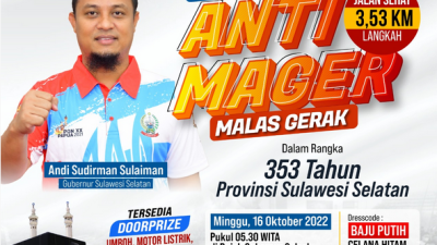 Gubernur Ajak Warga ‘Sulsel Anti Mager’ Sepanjang 3,53 Km, Siapkan Hadiah Utama Umrah